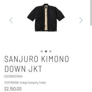 NWT Indigo Sanjuro Kimono Down Jacket